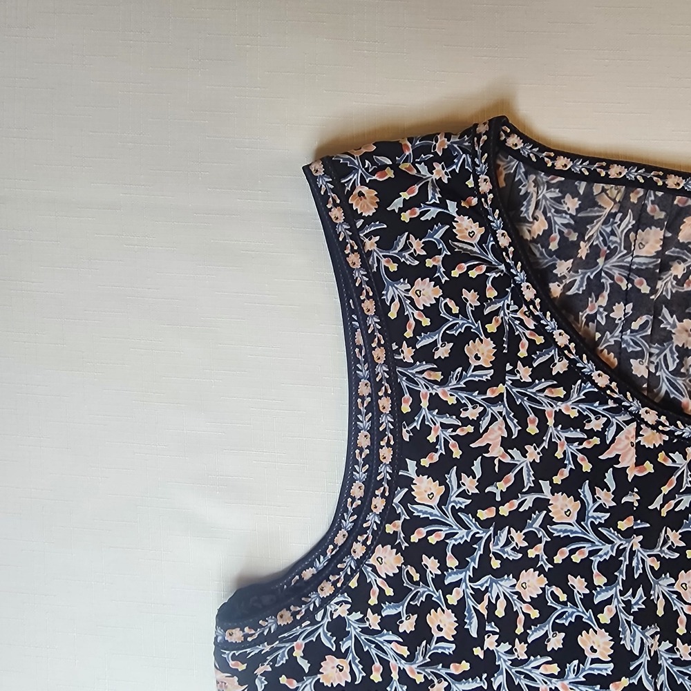 Max Studio Navy Floral Midi Dress with Pink and Light Blue Accents - Picture 4 of 10